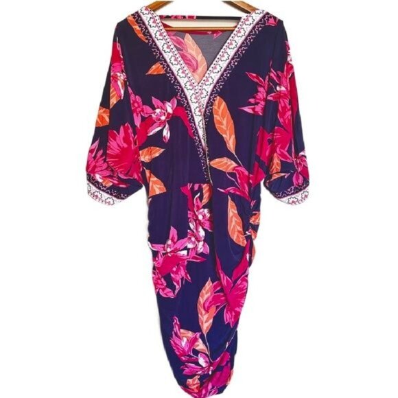 NWOT VENUS Navy & Pink Floral Bodycon Dress V-Back Cutout Plus Sz 1X - Picture 6 of 8